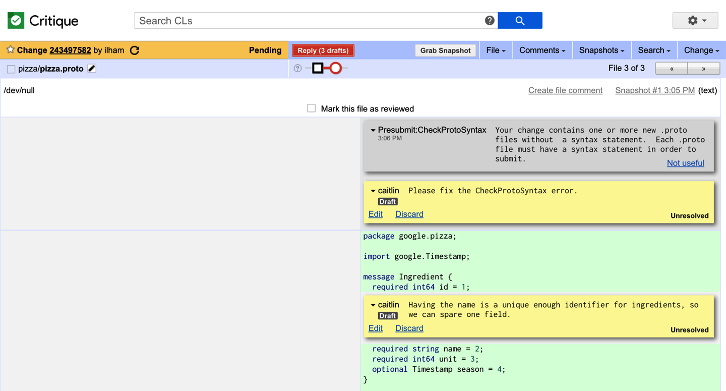 Commenting on the diff view