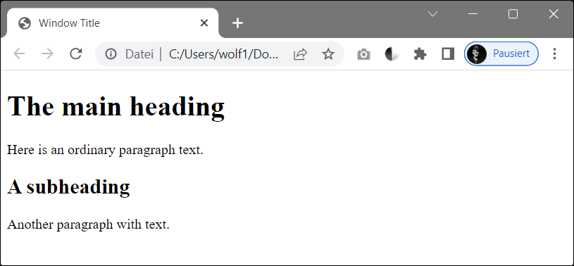 A Structured HTML Document in the Web Browser (Google Chrome)