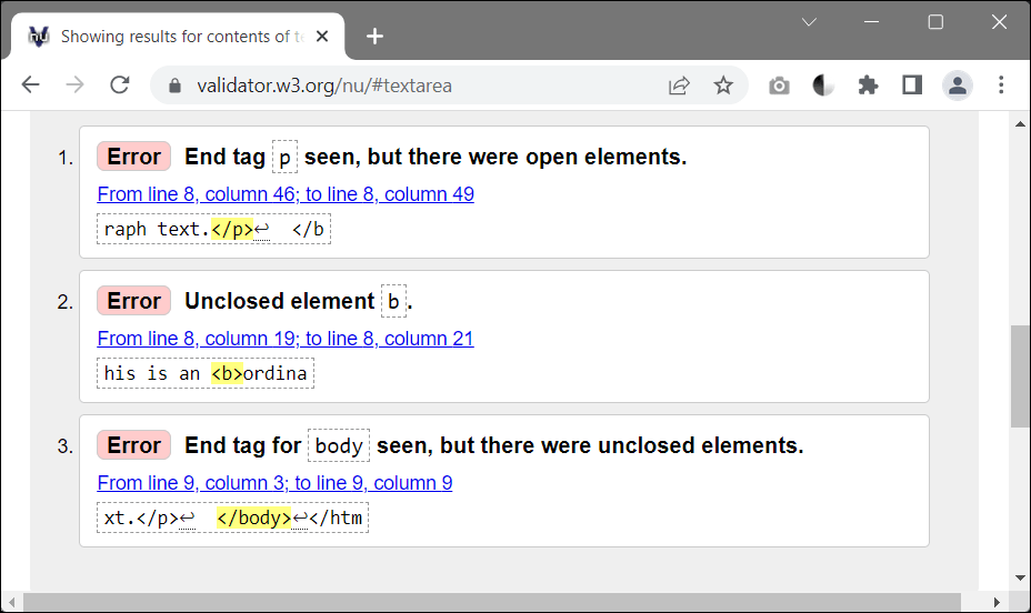 Incorrect Nesting Is Immediately Detected by Means of Validation
