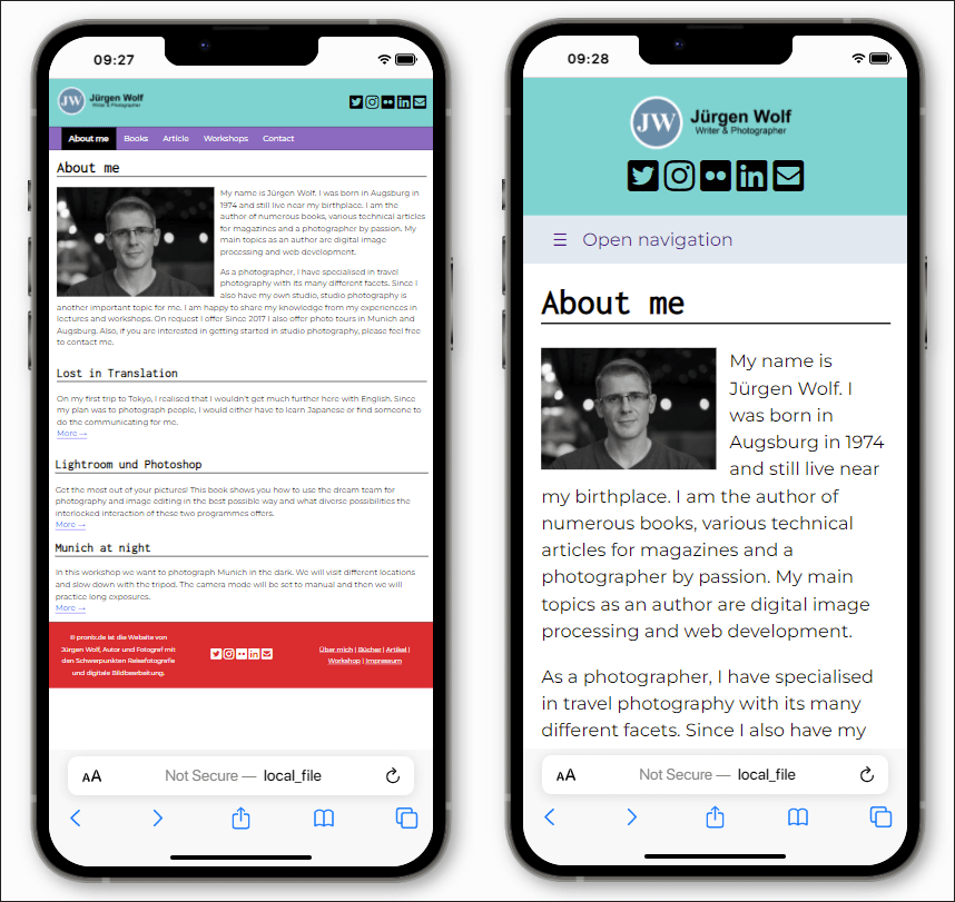 A Responsive Website: (Left) without a Meta Viewport and (Right) with a Meta Viewport