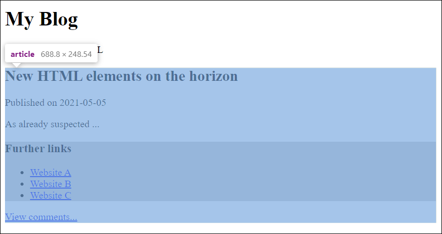 The <aside> Element (Colored Here) Was Noted as Additional Information inside an <article> Element