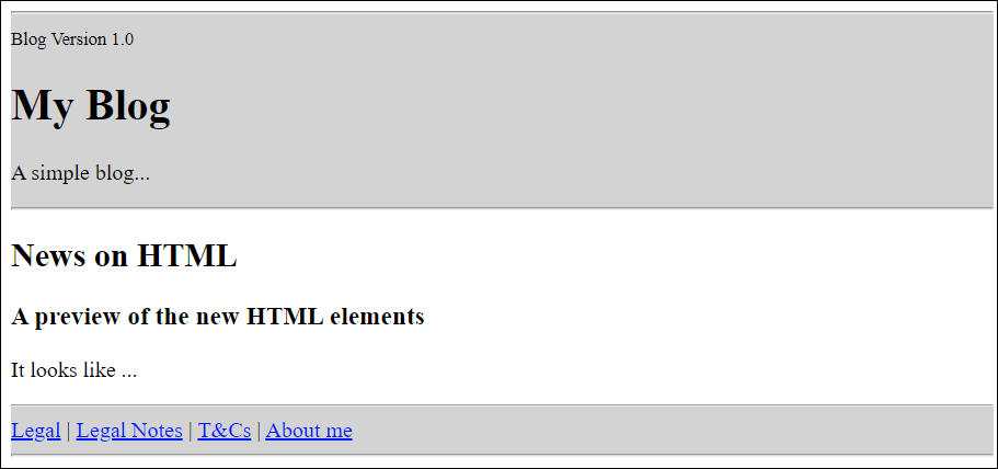 The Header and Footer with the <header> and <footer> Elements (Shown in Gray for Clarity)