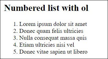 The Numbered List with the <ol> Element Uses Arabic Numerals by Default