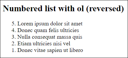 The Numbering Order Was Reversed via the “reversed” Attribute