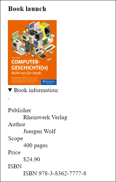 The Description List for an Image (a Book) Has Been Wrapped inside the <details> Element, Allowing the Description to be Expanded and Collapsed