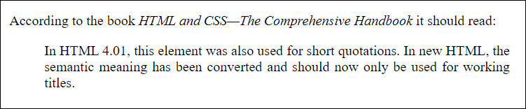 In This Example, We Wrote the Working Title of a Book between <cite> and </cite>