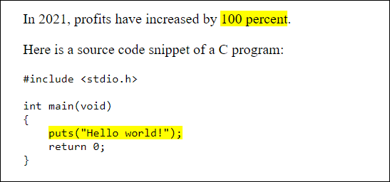 Web Browsers That Recognize the New Element Usually Mark the Text Placed between <mark> and </mark> with Yellow Background Color
