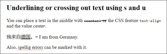 Underlining or Crossing Out Text Using <u> and <s>