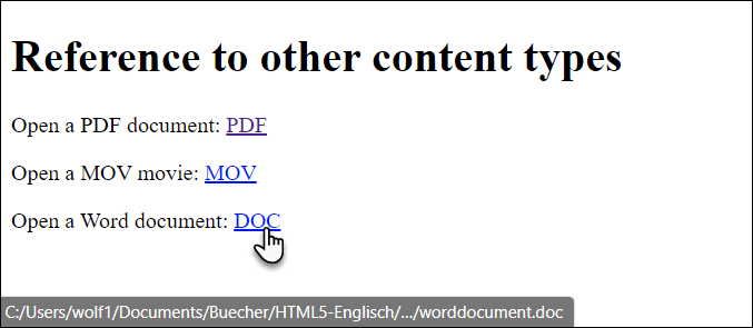 Three Links to Different Types of Content