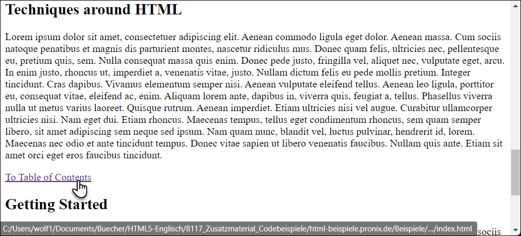 Clicking the “Techniques around HTML” Link Jumps the User Directly to the Corresponding Section