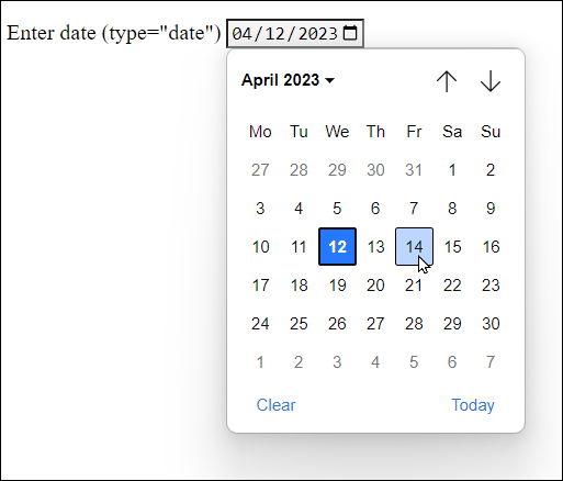 The Input Field for a Date in the Chrome Browser