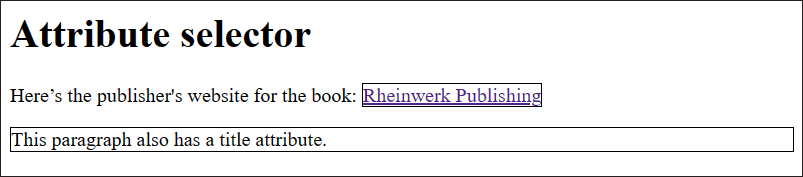 The Attribute Selector Draws a Frame around the <a> and <p> Elements Because Both Contain the “title” Attribute
