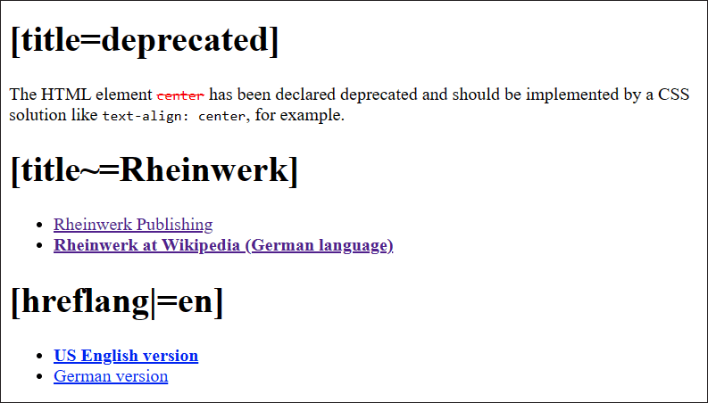 The Attribute Selectors in Use