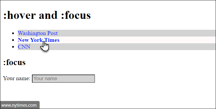 The Pseudo-Classes for an Interactive User Input in Use: Pseudo-Class “:hover”