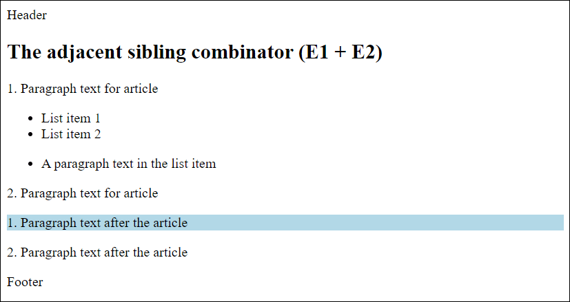 The Example of the Adjacent Sibling Combinator in Use
