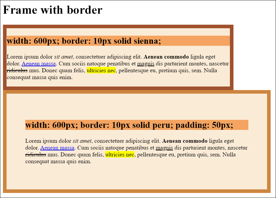 A Frame with “border”: One Frame with “padding” and One Without
