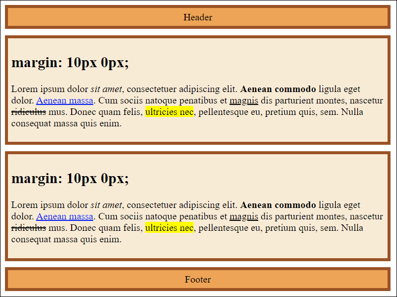 The <article> Element Has Been Set with an Outer Margin of 10 Pixels to the Top and Bottom (“margin: 10px 0px”)