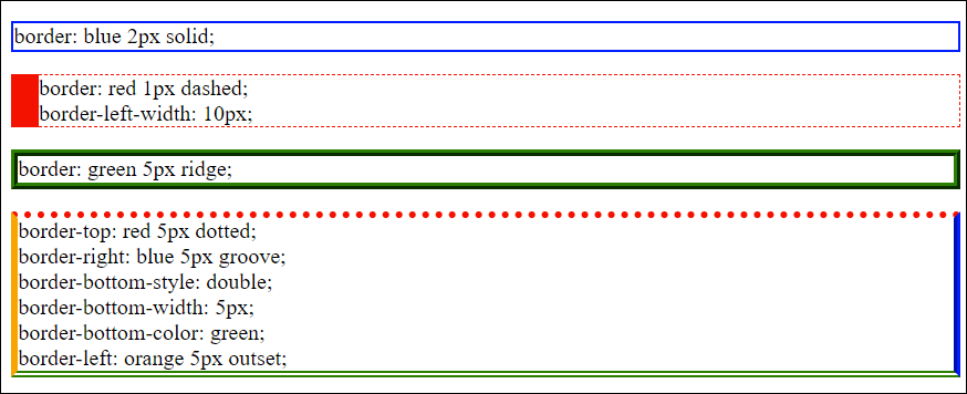 Some Different Border Styles in Use (Example in /examples/chapter011/11_5_1/index.html)