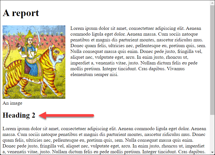 From the h2 Heading Onward, the Flow around the Image Will End