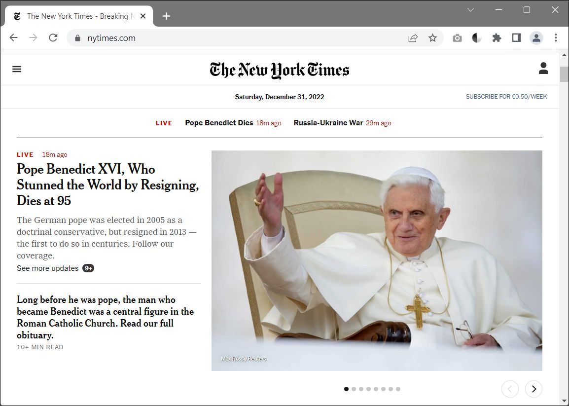 The New York Times Website on an Ordinary Desktop Screen