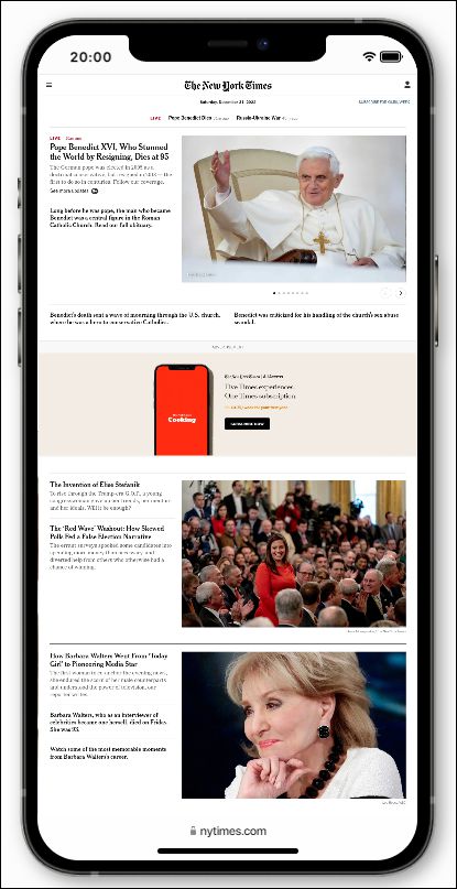 The New York Times Website without a Customized Viewport on a Smartphone