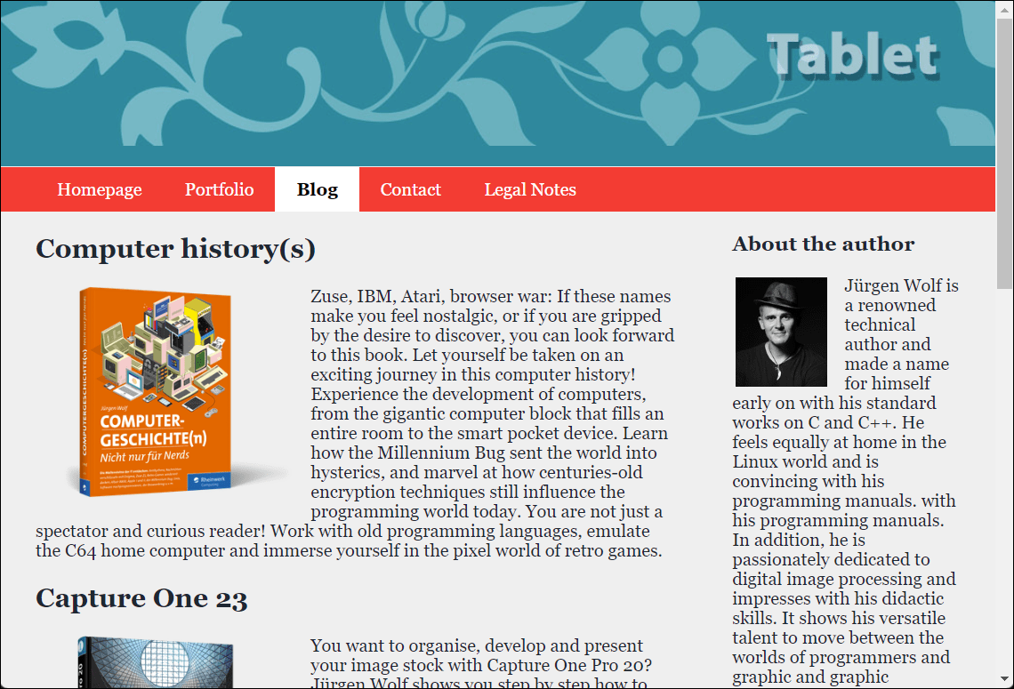 The Tablet Version Was Created Using a CSS Grid