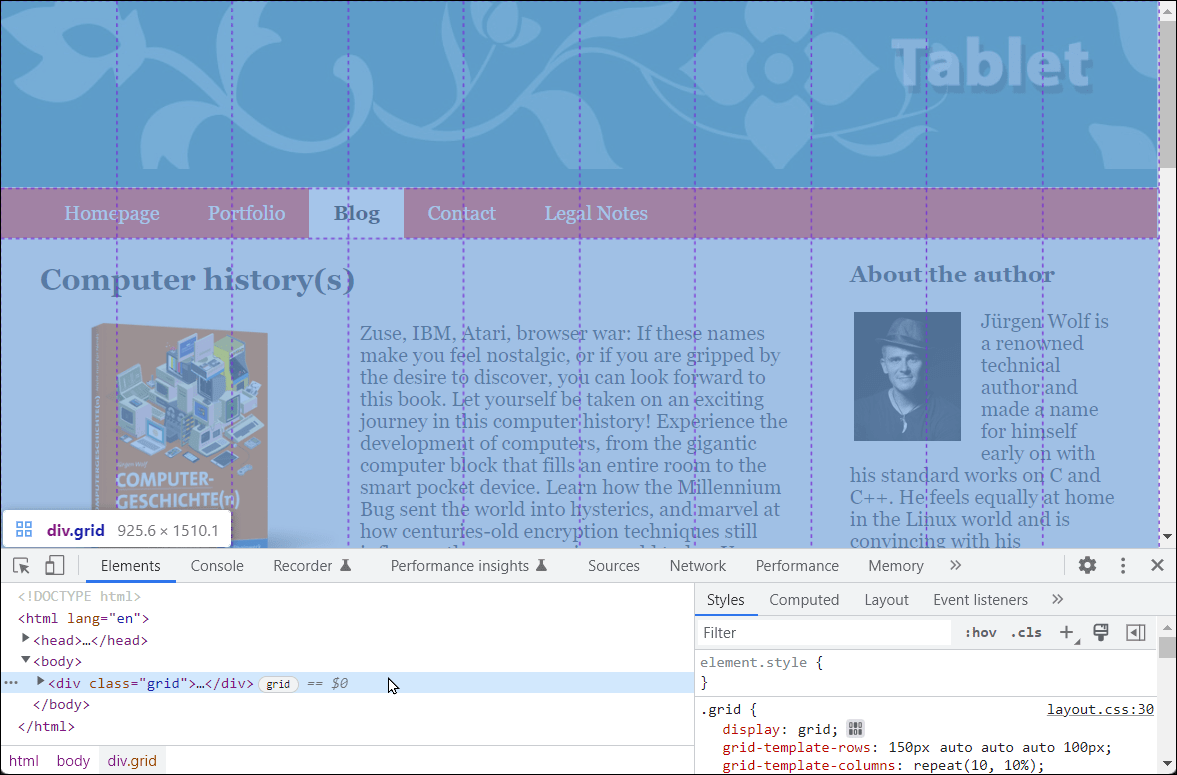 The Grid Is Also Displayed in the Developer Tools of the Web Browser