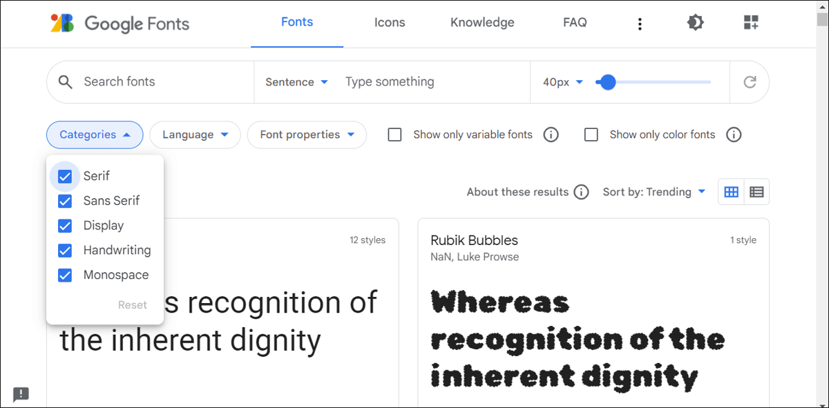 Fonts on https://fonts.google.com