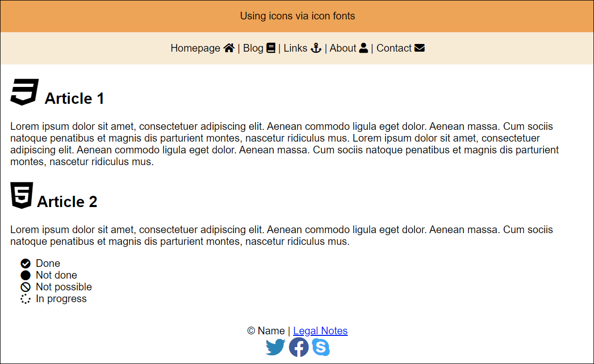 Various Icons without Graphics in Use Thanks to Font Awesome Icon Fonts