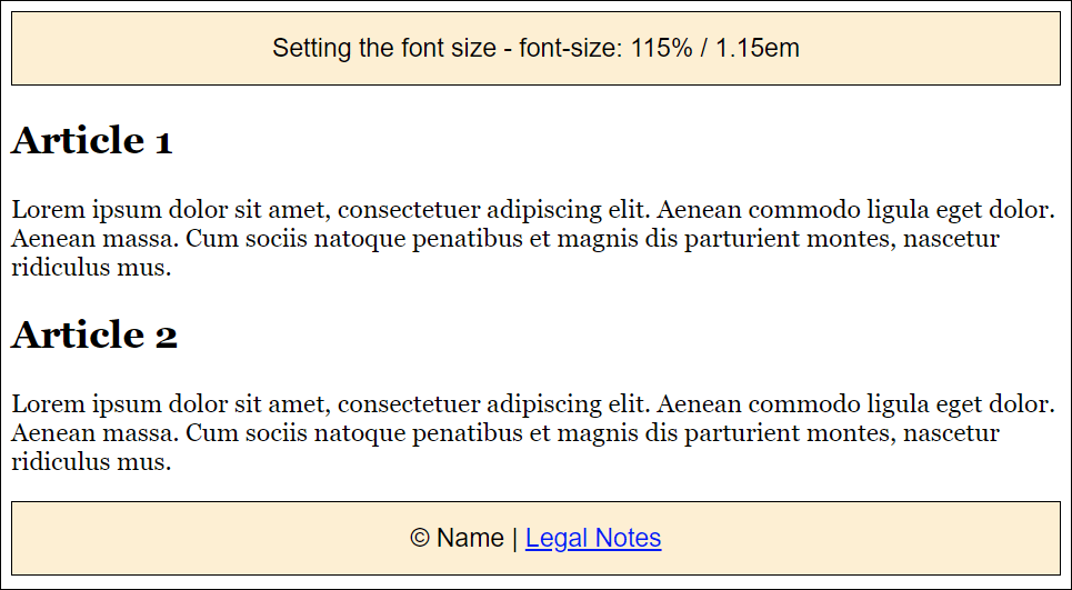 Here, the Font Size Has Been Increased by 15% via the <body> Element