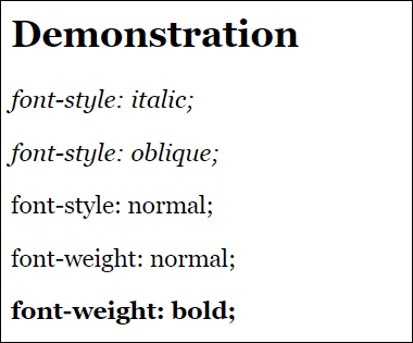 Changing the Font Style with “font-style” and “font-weight” (Example in /examples/chapter014/14_1_5/index.html)