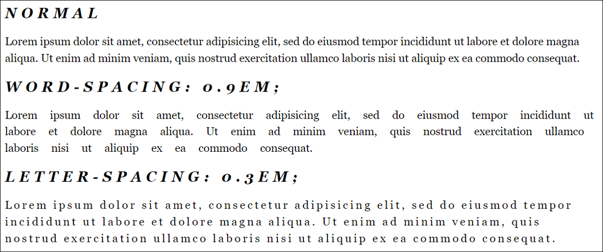 CSS Features “word-spacing” and “letter-spacing” in Use