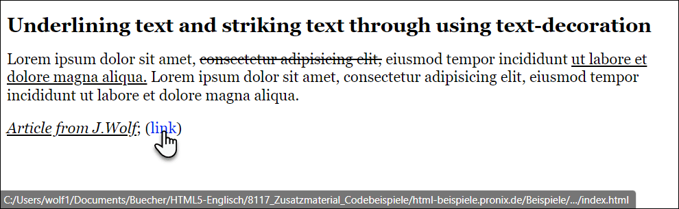 Underlining (or Undoing the Underlining) or Striking Text Through Using the CSS Feature “text-decoration”