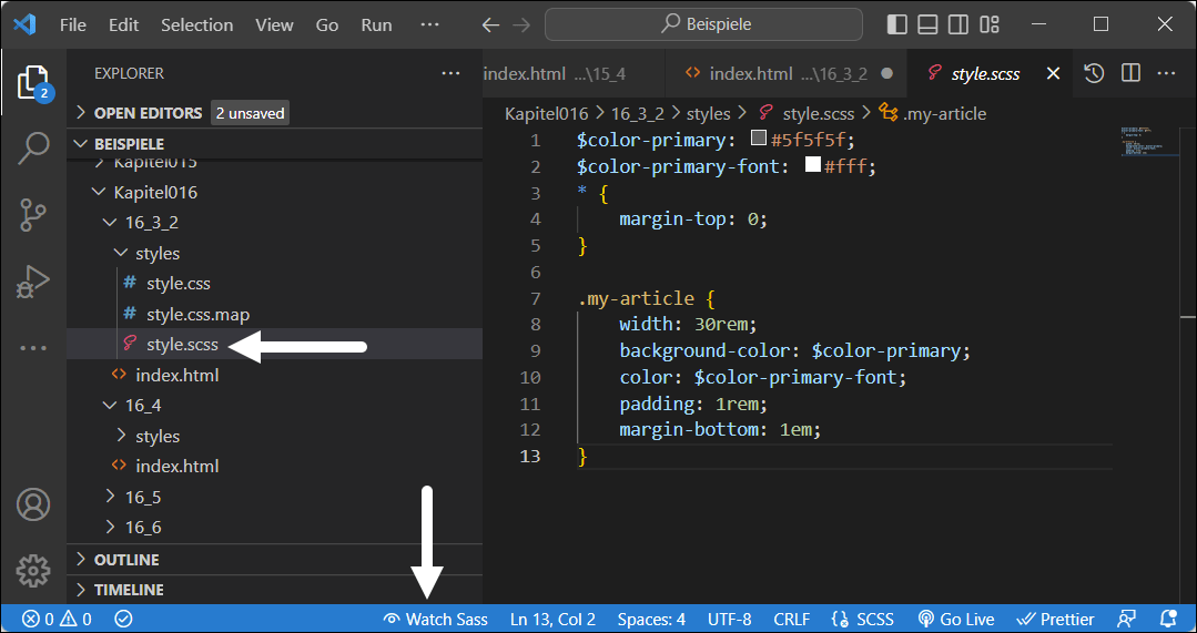 “Watch Sass” Allows You to Turn the SCSS File into a CSS File