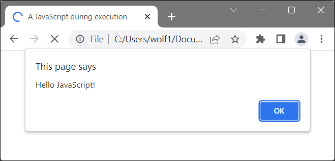 The JavaScript “hello.js” during Execution (Here, Microsoft Edge)