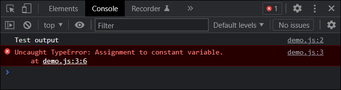 Google Chrome Returns an Error Message in the Console When Trying to Change a Constant Variable