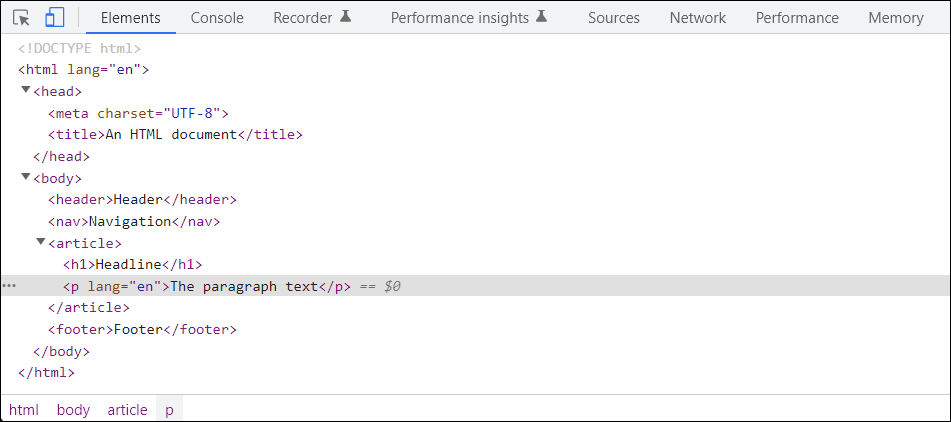 The Representation of the Tree Structure in the DOM InspectorDOM inspector of the Web Browser