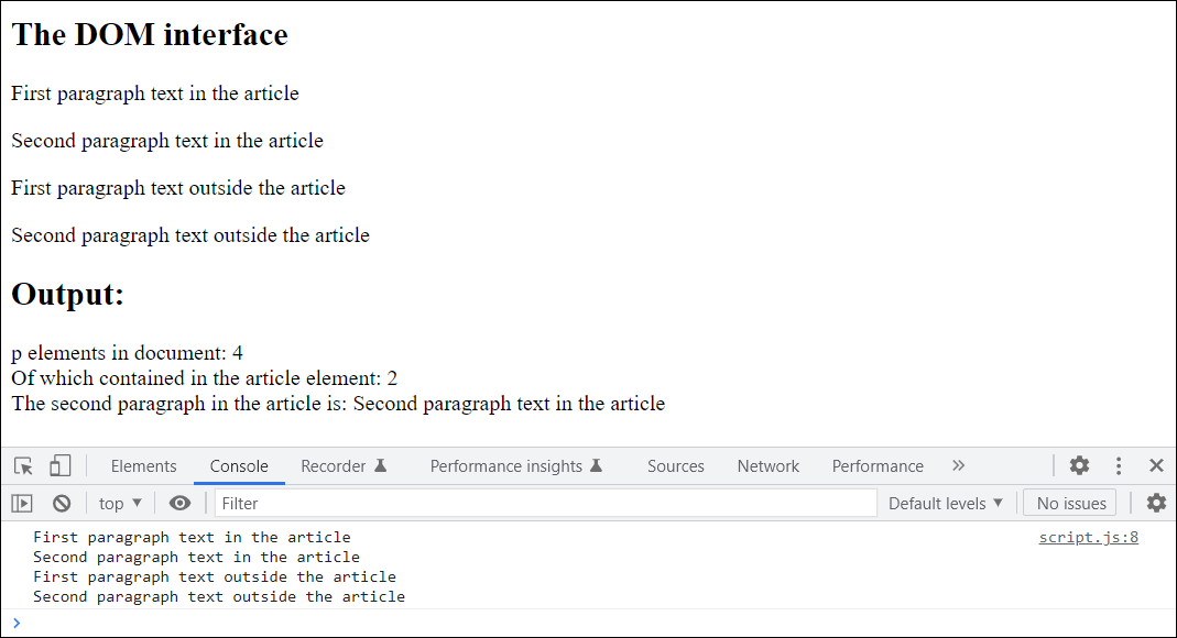 Demonstrates the “getElementsByTagName()” Method, Which Returns All Nodes of a Certain Tag Name (Here, “p”)
