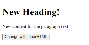 The Example after Changing the Content of the <h1> and <p> Elements with “innerHTML”