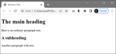 A Structured HTML Document in the Web Browser (Google Chrome)