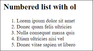 The Numbered List with the <ol> Element Uses Arabic Numerals by Default