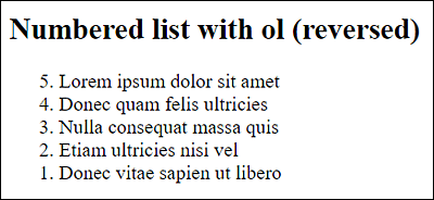 The Numbering Order Was Reversed via the “reversed” Attribute