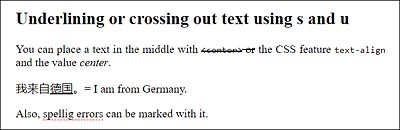 Underlining or Crossing Out Text Using <u> and <s>