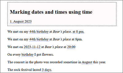 To Clarify What Is between <time> and </time>, a Dotted Underline Has Been Added