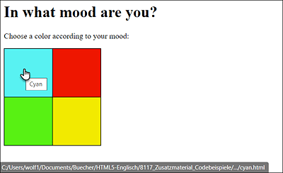 Each of the Four Colored Areas Was Linked to a Special Page with Its Own <area> Element; Select the Cyan-Colored Area and the HTML Document cyan.html Will Be Called