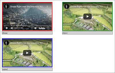Playing a YouTube Video: Examples with <iframe>, with <object>, and with <embed>