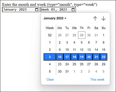 Input Fields for the Month and the Week in Use