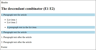 The Example of the Descendant Combinator in use