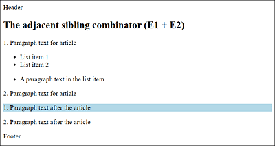 The Example of the Adjacent Sibling Combinator in Use