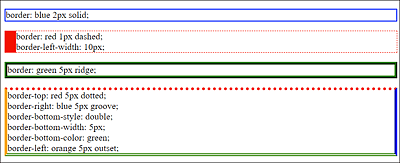 Some Different Border Styles in Use (Example in /examples/chapter011/11_5_1/index.html)